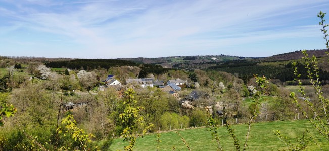  ﻿Forêt de Saint-Hubert. Vue sur le village de Mormont.