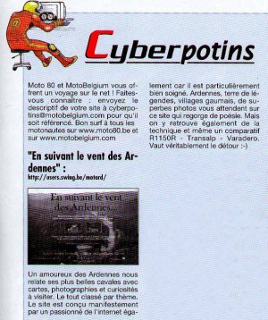  Article sur mon site en 1998 dans la revue Moto80.