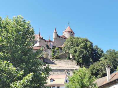  ﻿Château de Lucens. Ancienne maison forte médiévale située au sommet d’une colline rocheuse dans le village de Lucens, dans le canton de Vaud, en Suisse. Classé comme monument historique.